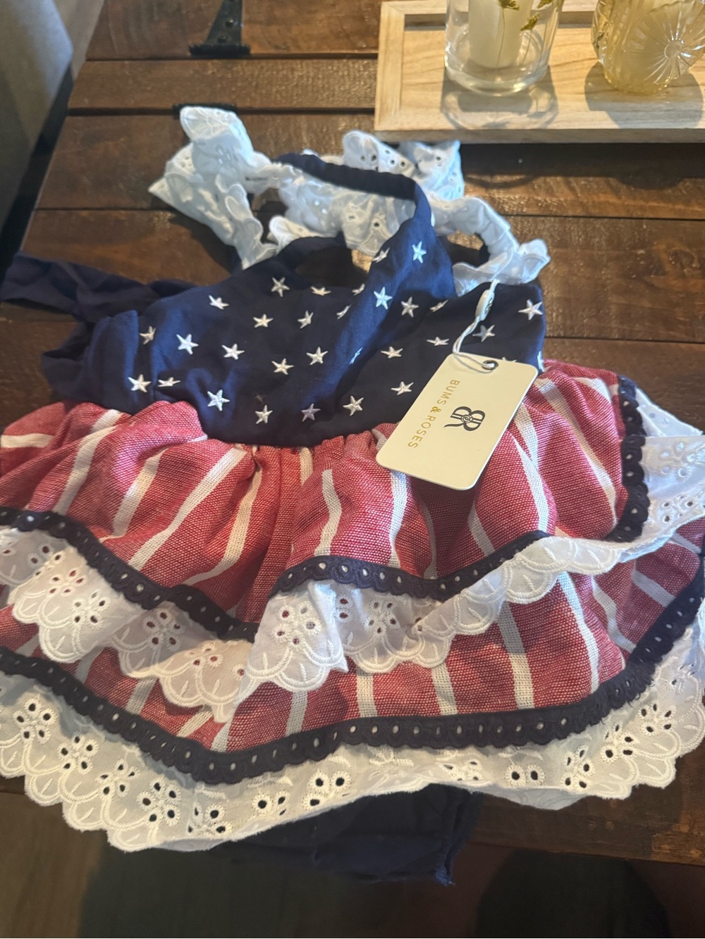 Navy, Red & White Star Stripe Ruffle Sundress for Girls